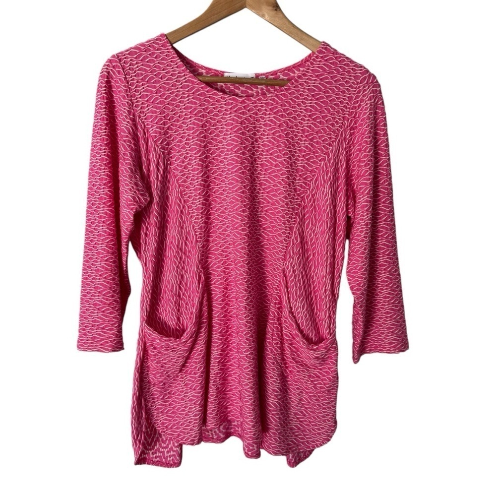 Habitat Textured Stretch Tunic Top Sz M Pink Shirt Classy Mature Bold Comfy EUC